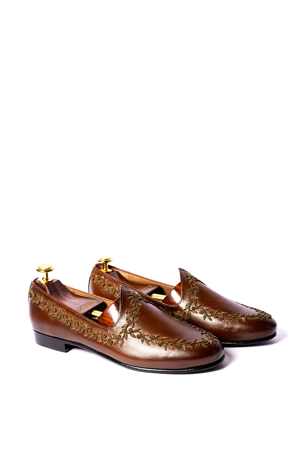 Tan Hand Embroidered Juttis by ARTIMEN