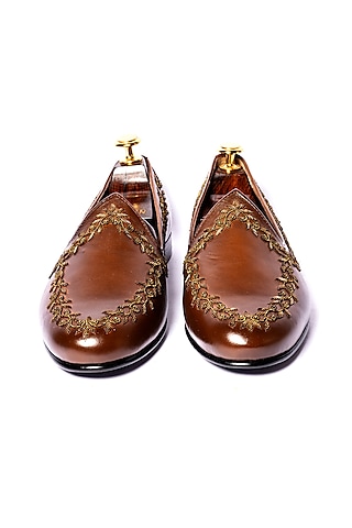 Tan Leather Hand Embroidered Juttis by ARTIMEN