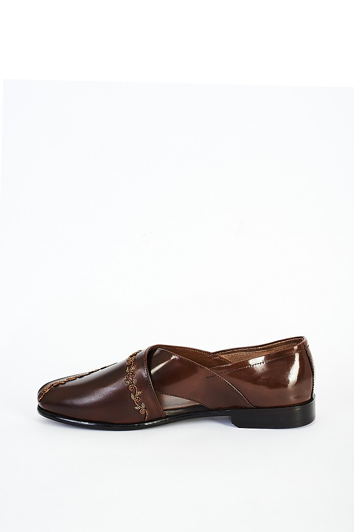 Brown Leather Hand Embroidered Shoes by ARTIMEN at Pernia's Pop Up Shop