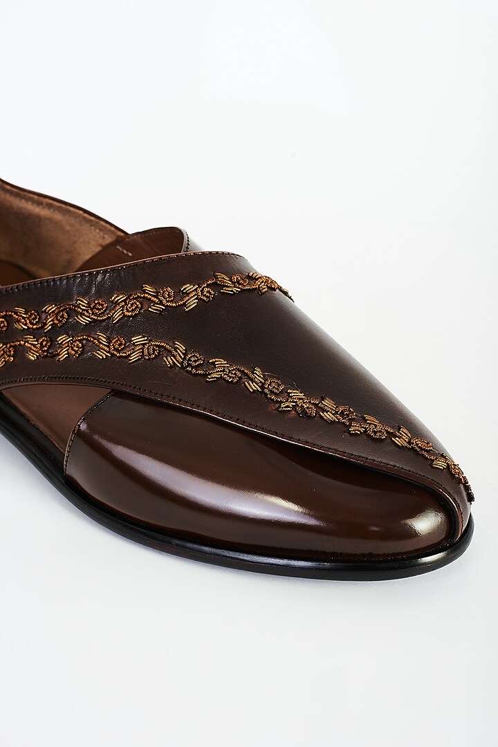 Brown Leather Hand Embroidered Shoes by ARTIMEN at Pernia's Pop Up Shop