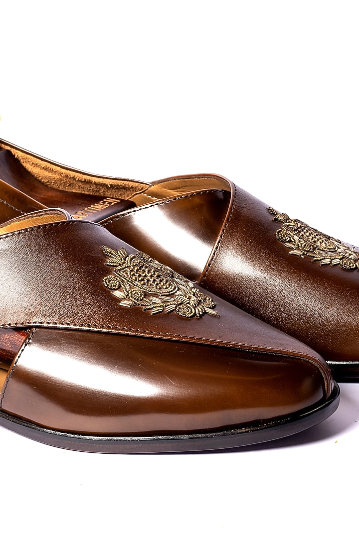 Brown Leather Hand Embroidered Loafers by ARTIMEN at Pernia's Pop Up Shop