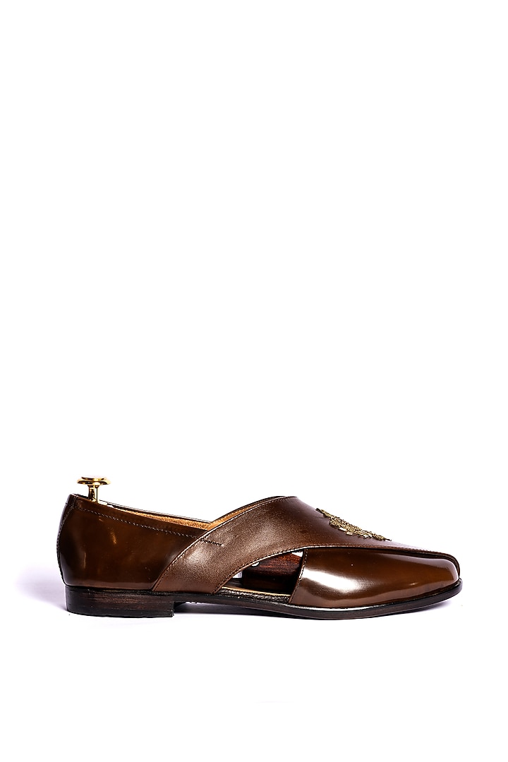 Brown Leather Hand Embroidered Loafers by ARTIMEN at Pernia's Pop Up Shop