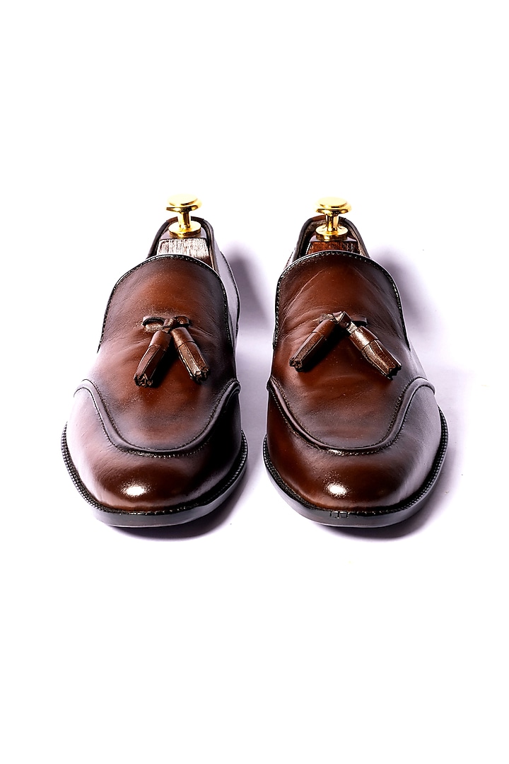 Burnt Brown Leather Loafers by ARTIMEN