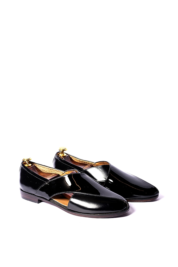 Black Leather Peshawaris by ARTIMEN at Pernia's Pop Up Shop