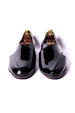 Black Leather Peshawaris by ARTIMEN