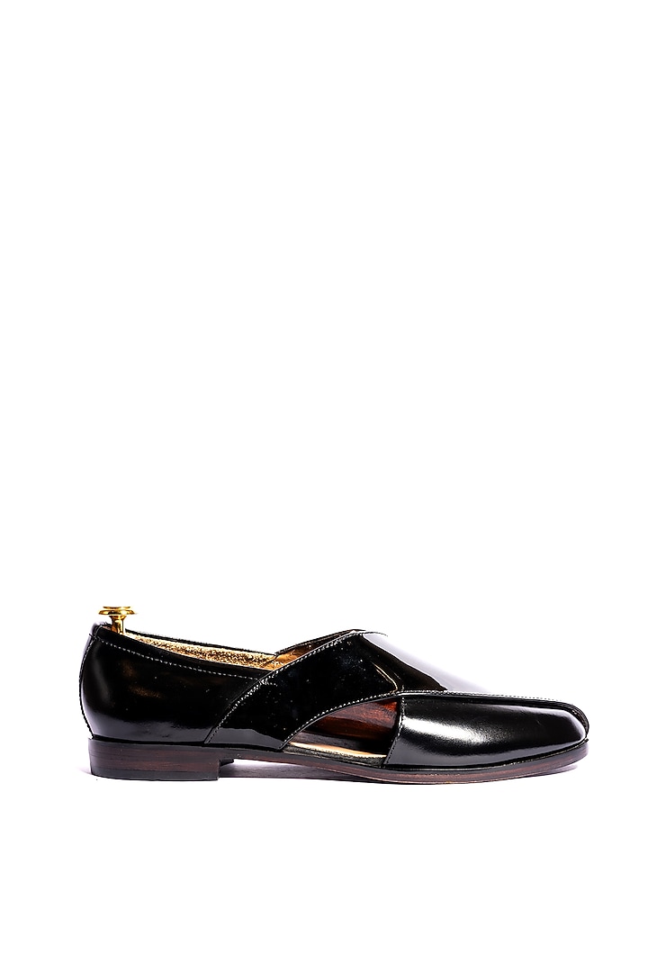 Black Leather Peshawaris by ARTIMEN at Pernia's Pop Up Shop
