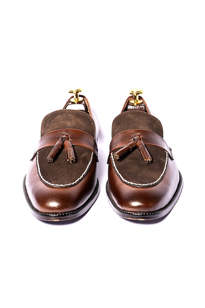 Brown Handcrafted Leather Loafers by ARTIMEN