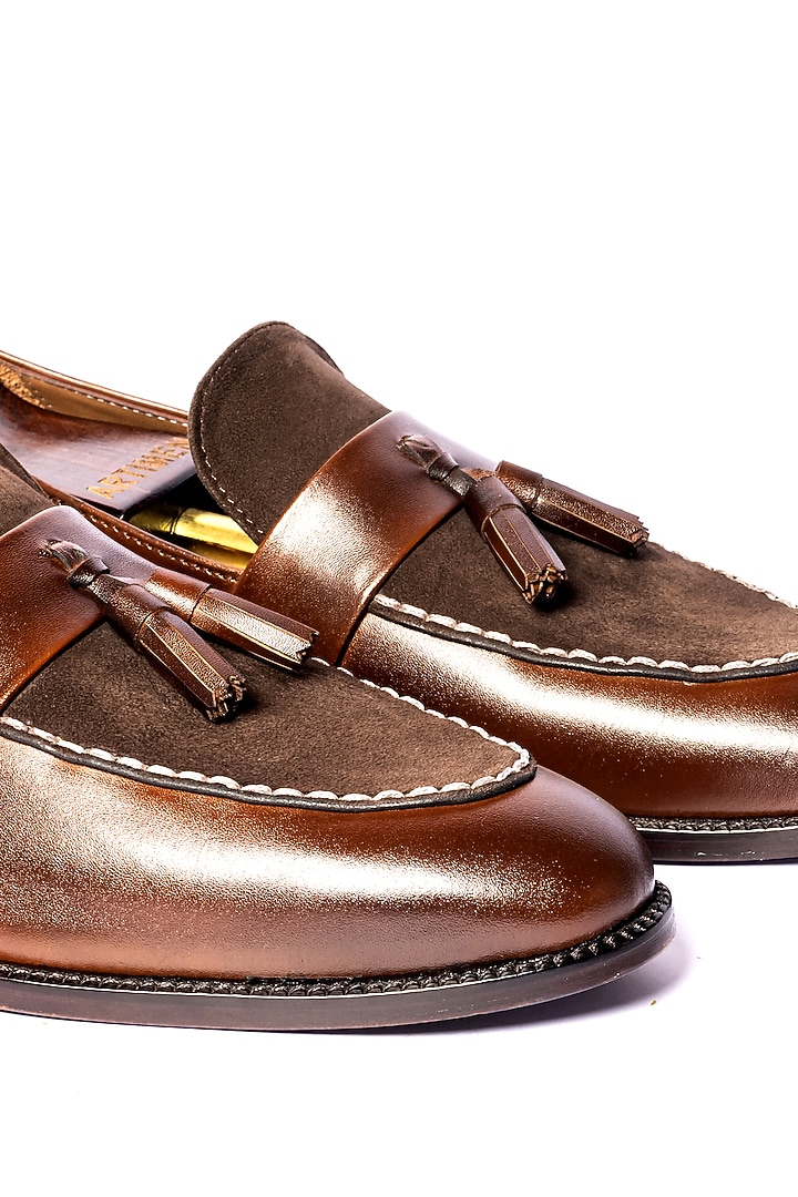 Brown Handcrafted Leather Loafers by ARTIMEN at Pernia's Pop Up Shop