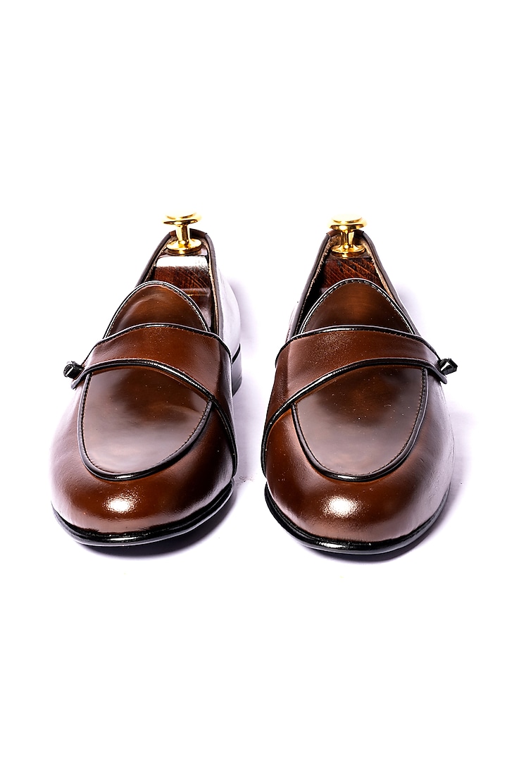 Brown Leather Monk Loafers by ARTIMEN
