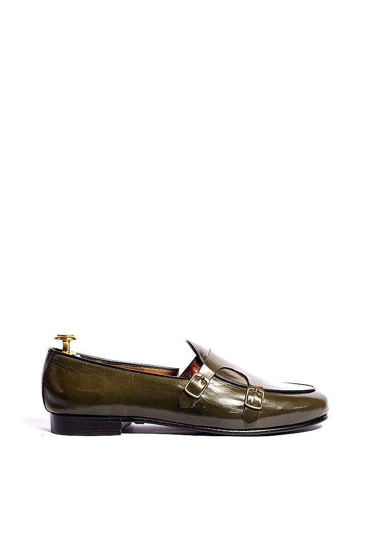 Green Leather Monk Loafers by ARTIMEN at Pernia's Pop Up Shop