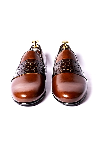 Tan Leather Cut Strip Loafers by ARTIMEN