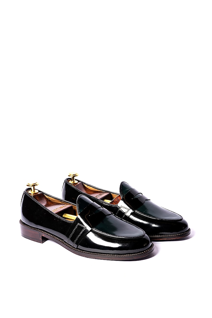 Black & Green Patent Leather Loafers by ARTIMEN at Pernia's Pop Up Shop
