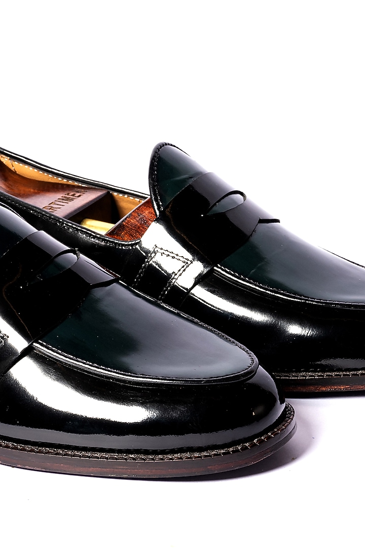 Black & Green Patent Leather Loafers by ARTIMEN at Pernia's Pop Up Shop