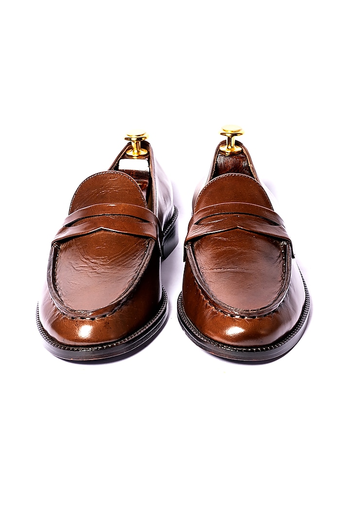 Tan Leather Handcrafted Loafers by ARTIMEN