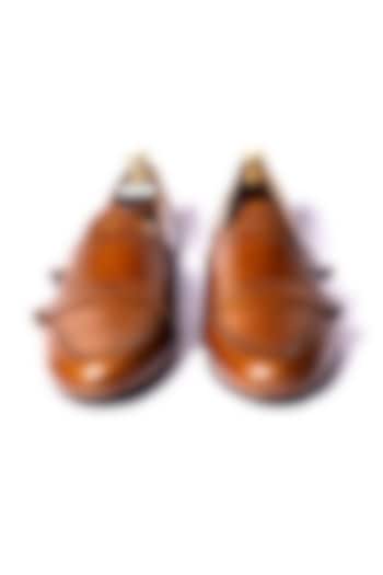 Tan Leather Cut Punch Monk Loafers by ARTIMEN
