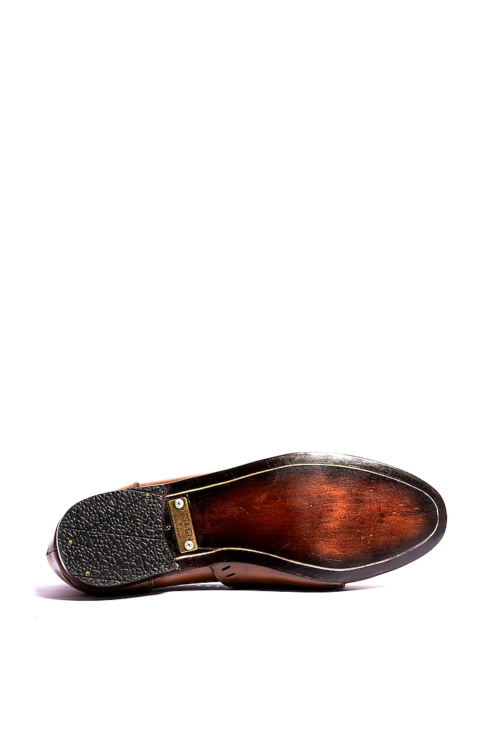 Tan Leather Cut Punch Monk Loafers by ARTIMEN at Pernia's Pop Up Shop