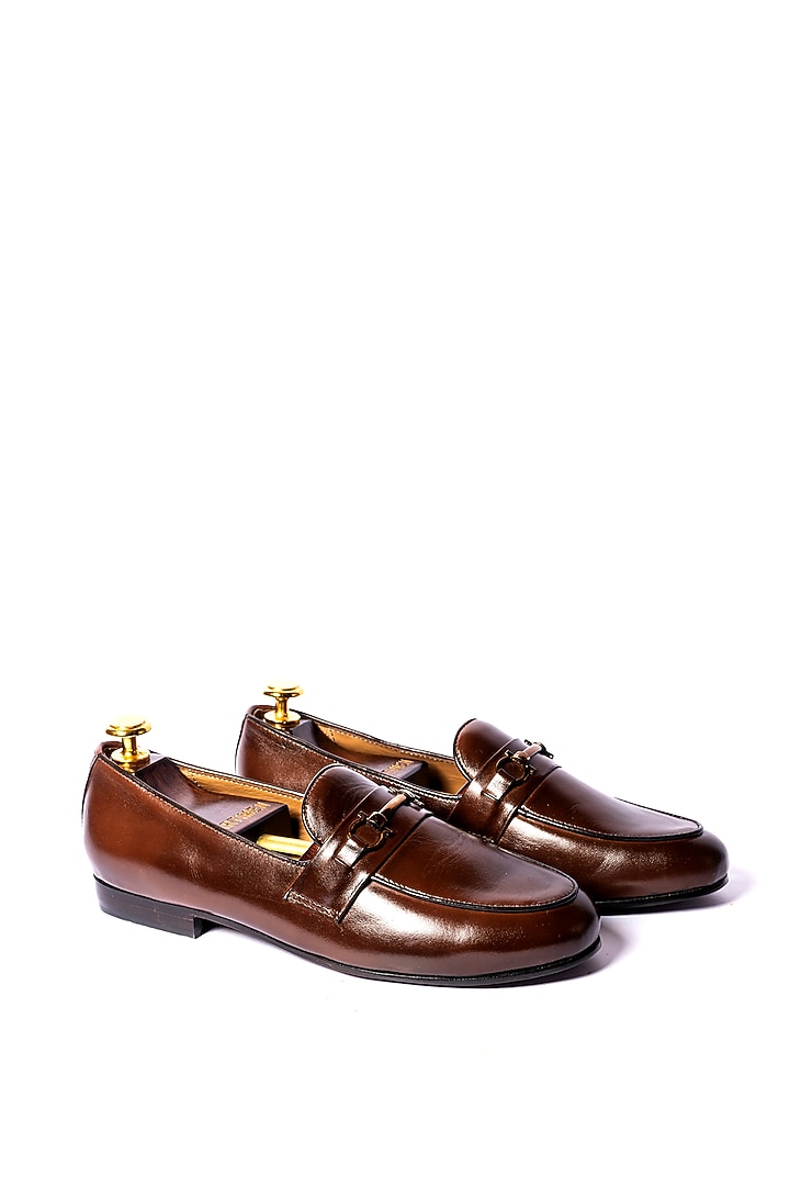 Brown Leather Horsebit Loafers by ARTIMEN at Pernia's Pop Up Shop