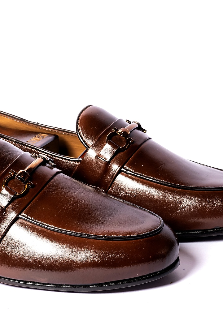 Brown Leather Horsebit Loafers by ARTIMEN at Pernia's Pop Up Shop
