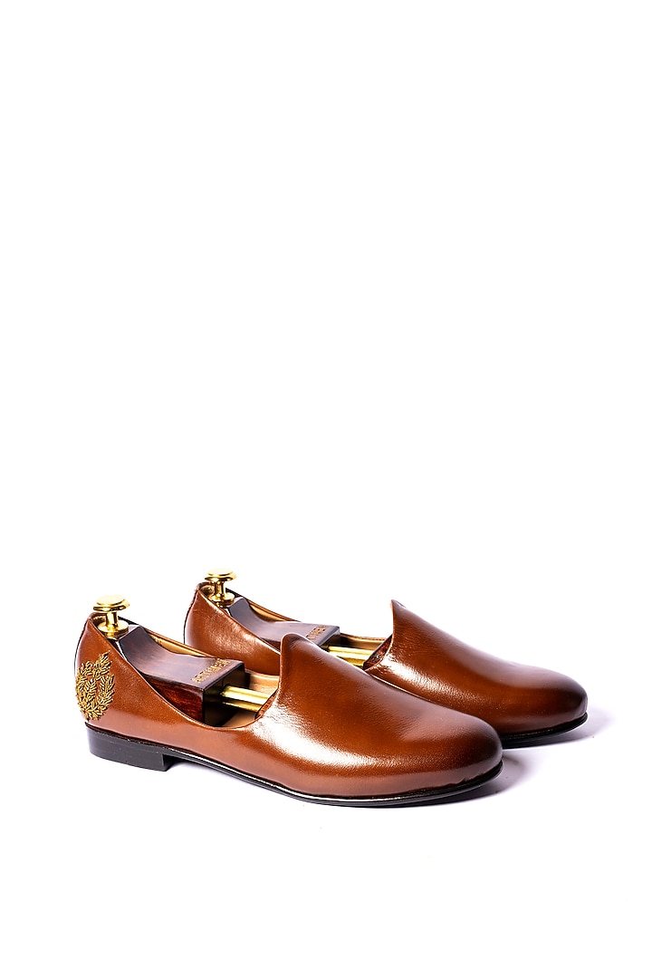 Tan Leather Hand Work Loafers by ARTIMEN at Pernia's Pop Up Shop