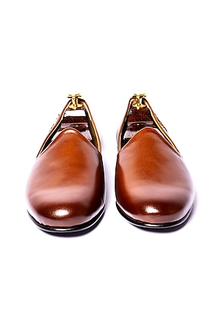 Tan Leather Hand Work Loafers by ARTIMEN
