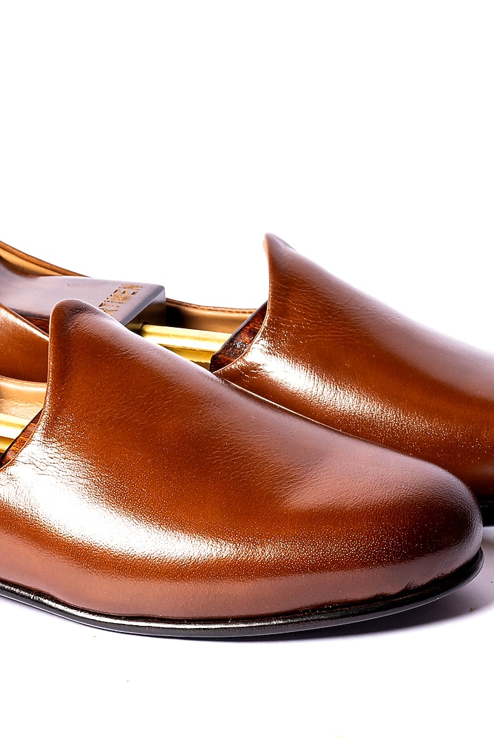 Tan Leather Hand Work Loafers by ARTIMEN at Pernia's Pop Up Shop