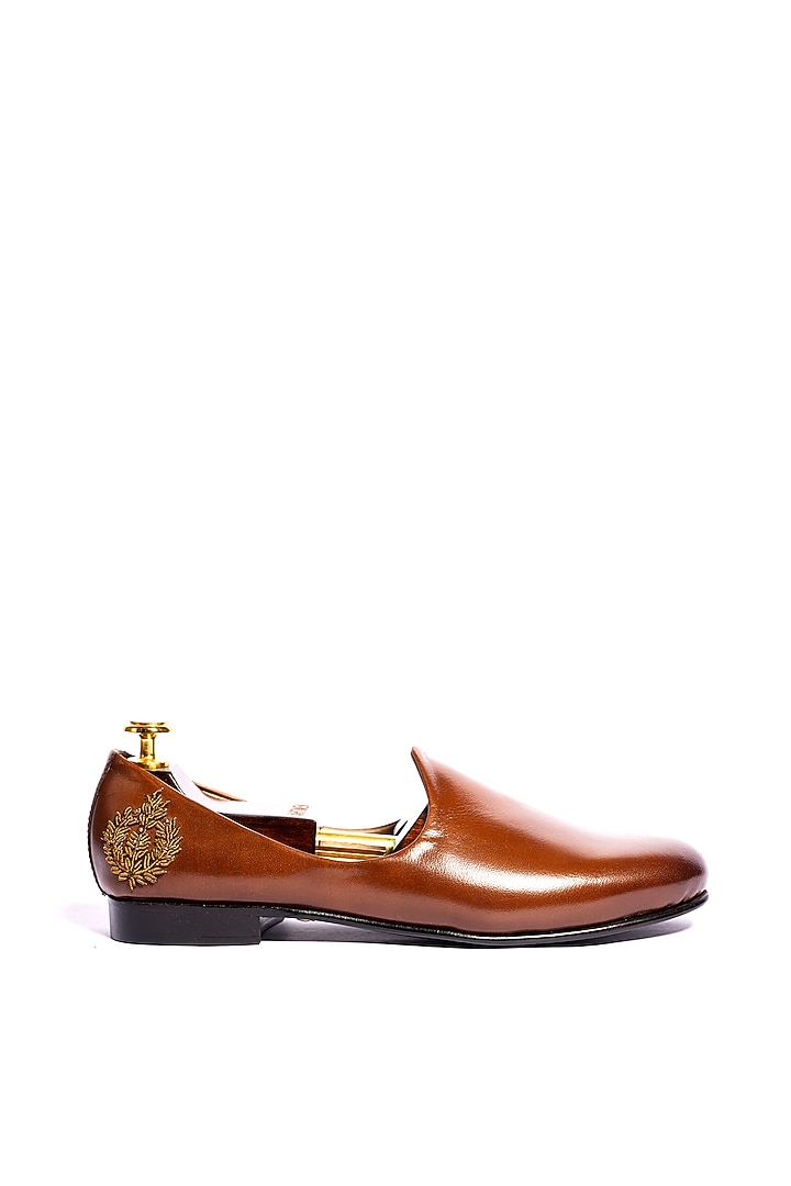 Tan Leather Hand Work Loafers by ARTIMEN at Pernia's Pop Up Shop