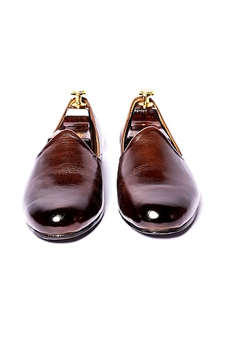 Deep Brown Leather Juttis by ARTIMEN