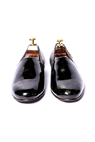Black Leather Embroidered Loafers by ARTIMEN