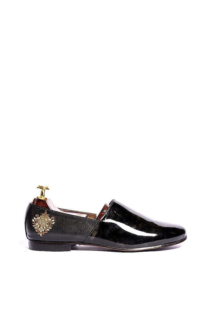 Black Leather Embroidered Loafers by ARTIMEN at Pernia's Pop Up Shop