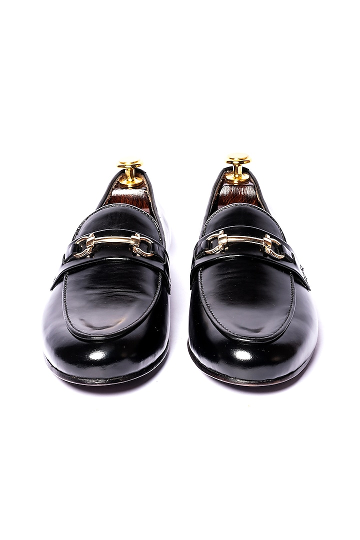 Black Leather Horsebit Loafers by ARTIMEN