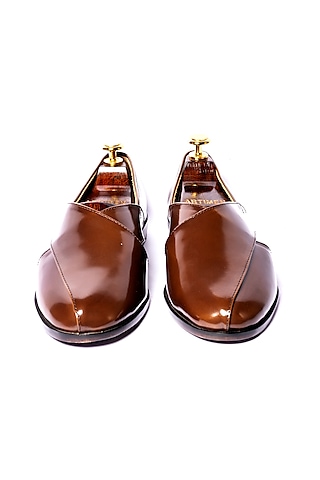 Brown Leather Peshawaris by ARTIMEN