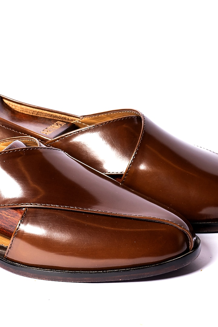 Brown Leather Peshawaris by ARTIMEN at Pernia's Pop Up Shop