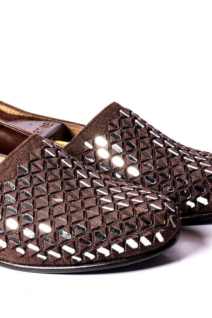 Brown Leather Hand Embroidered Loafers by ARTIMEN at Pernia's Pop Up Shop