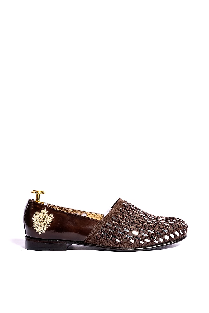 Brown Leather Hand Embroidered Loafers by ARTIMEN at Pernia's Pop Up Shop