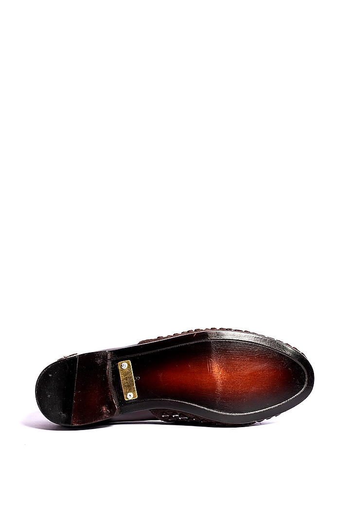 Brown Leather Hand Embroidered Loafers by ARTIMEN at Pernia's Pop Up Shop