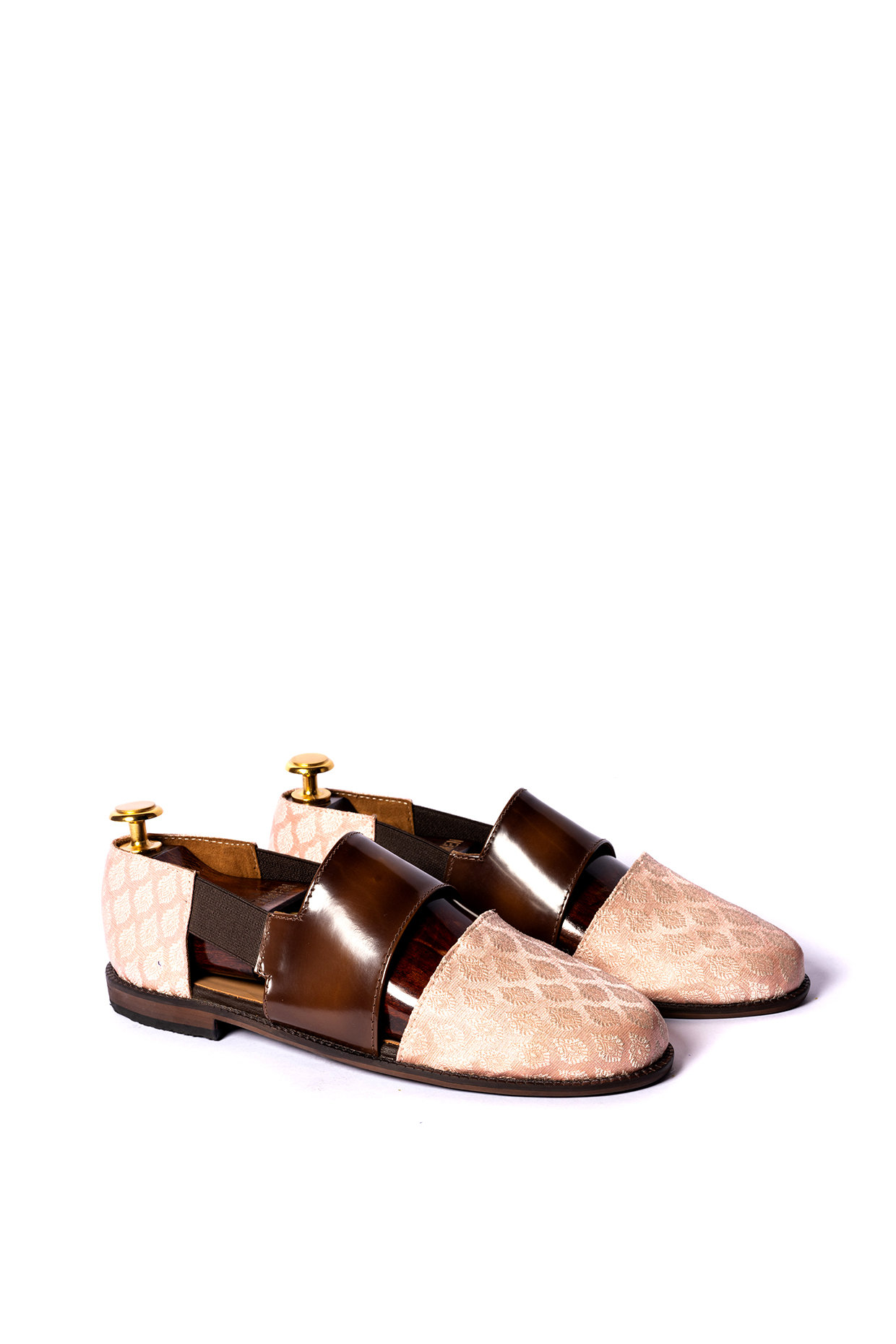 Blush Pink & Brown Leather Sandals by ARTIMEN