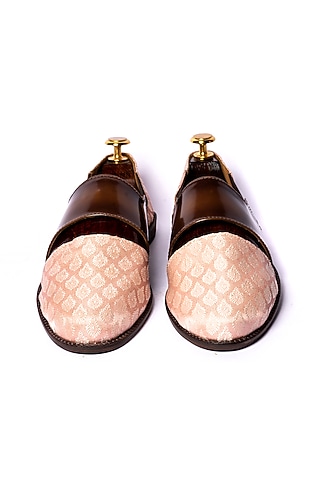 Blush Pink & Brown Leather Sandals by ARTIMEN