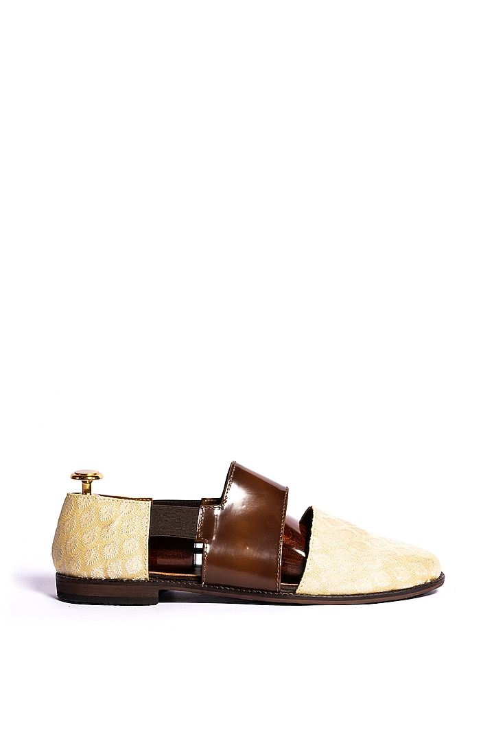 Cream & Brown Leather Sandals by ARTIMEN at Pernia's Pop Up Shop