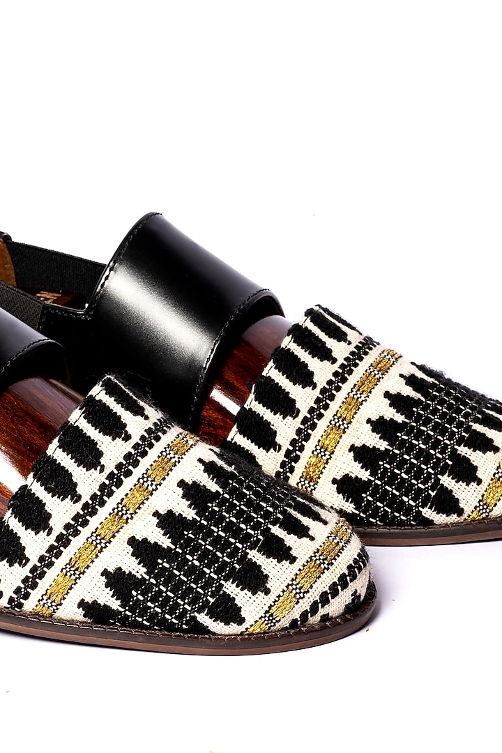 Black & White Leather Handloom Sandals by ARTIMEN at Pernia's Pop Up Shop