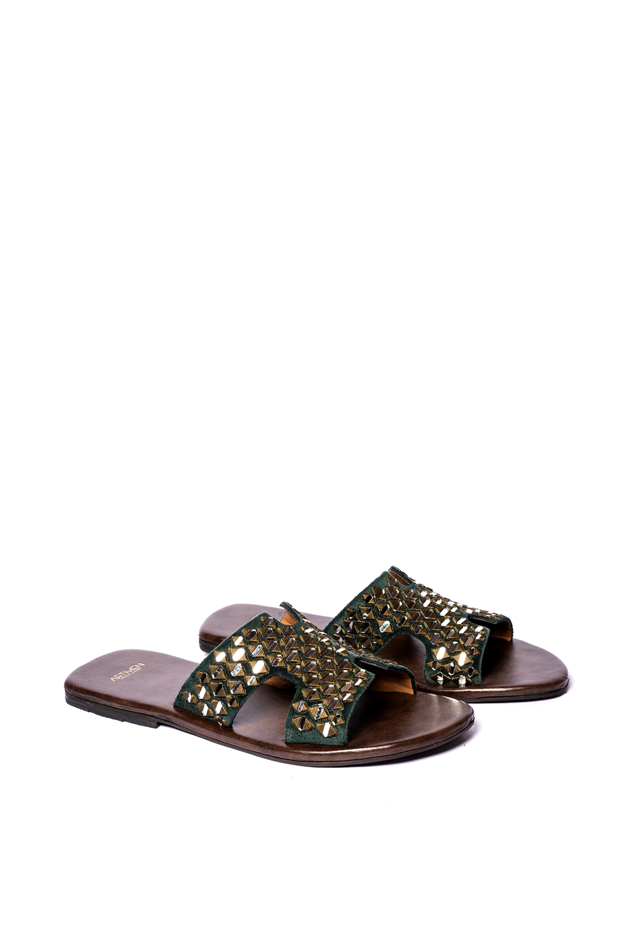 Green Velvet Slippers by ARTIMEN