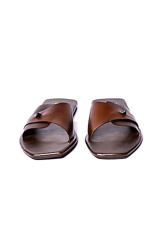 Brown Leather Slippers by ARTIMEN