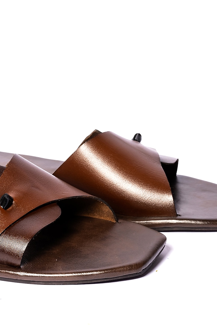 Brown Leather Slippers by ARTIMEN at Pernia's Pop Up Shop