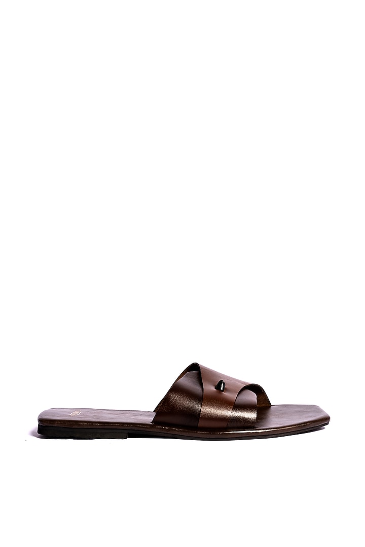 Brown Leather Slippers by ARTIMEN at Pernia's Pop Up Shop