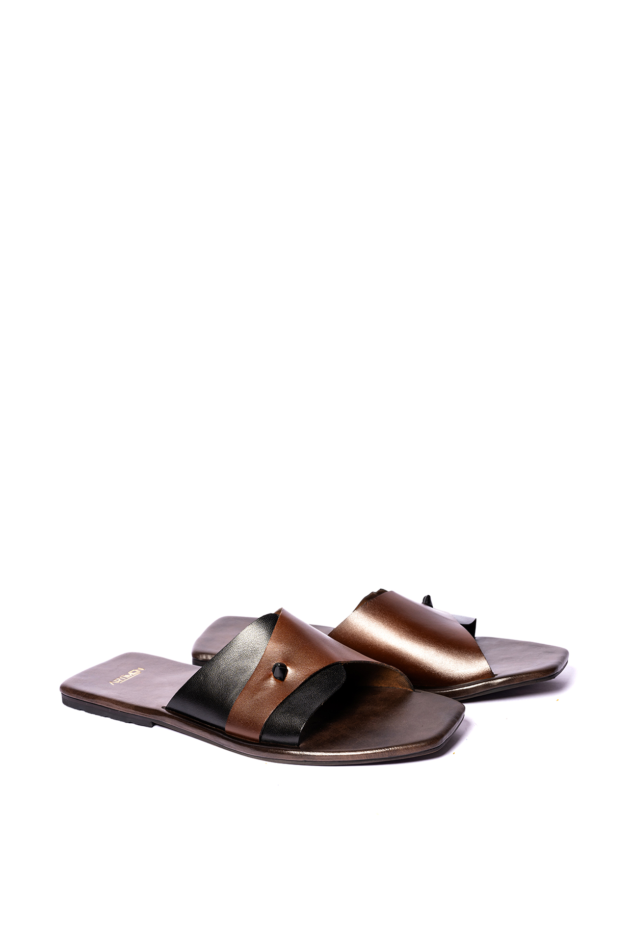 Burnt Tan & Black Leather Slippers by ARTIMEN