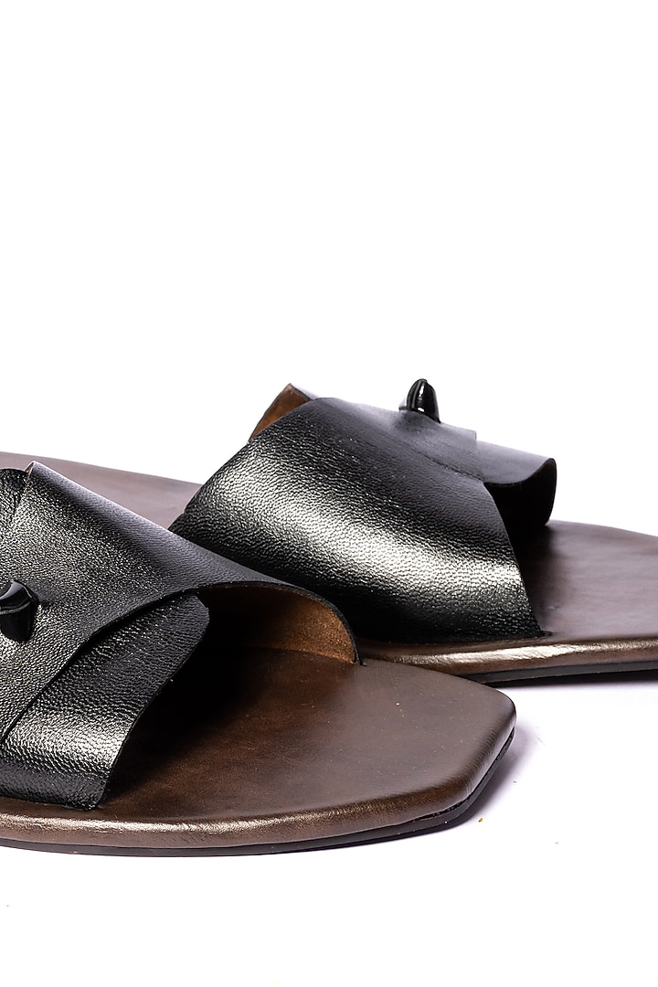 Black Leather Slippers by ARTIMEN at Pernia's Pop Up Shop