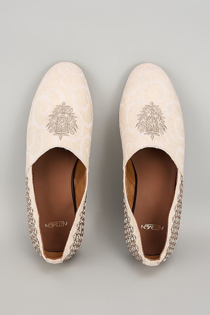 Ivory Jacquard Hand Embroidered Shoes by ARTIMEN