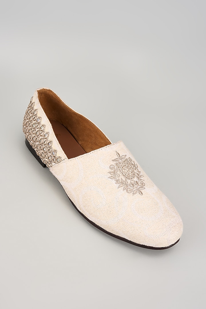 Ivory Jacquard Hand Embroidered Shoes by ARTIMEN at Pernia's Pop Up Shop