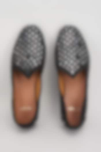 Black Jacquard Mirror Work Juttis by ARTIMEN