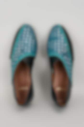 Blue Leather Mirror Embellished Peshawari Sandals by ARTIMEN