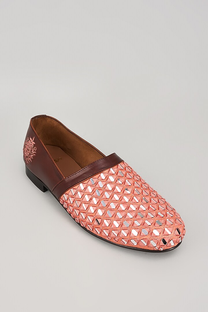 Peach Leather Juttis by ARTIMEN at Pernia's Pop Up Shop